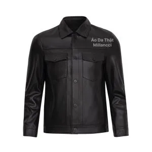 Áo Da Cừu Túi Hộp Dáng Bò Đen - DC103AA