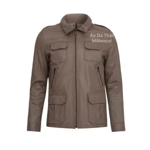 Áo Da Măng Tô Nam Cổ Len Ita Xám - DC072AA