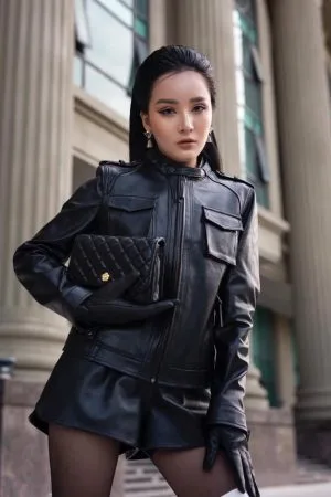 Áo Da Nữ Túi Hộp Đen - DC074AB