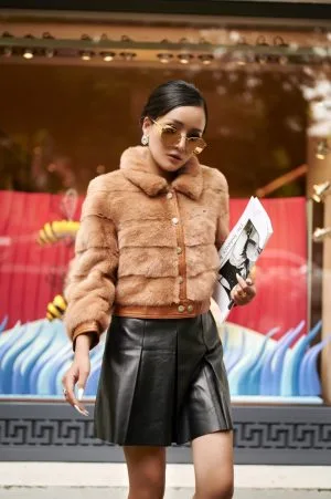 Áo Da MILLANCI Rái Cá Nâu Kem Cao Cấp - OT05