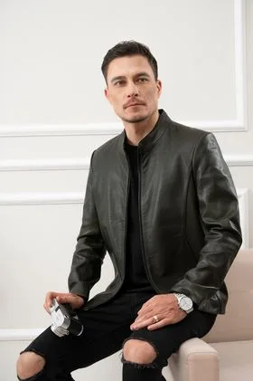 Áo Da Nam Chéo Vạt Cổ Trụ - Xanh Lá DC138AA