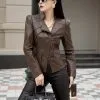 Áo Da Nữ Bồng Vai Nâu Sáng DC058AB 4 IMG 8805