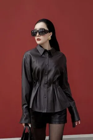 Áo Da Nữ Sơ Mi Millan Thắt Eo - Đen DC118AB