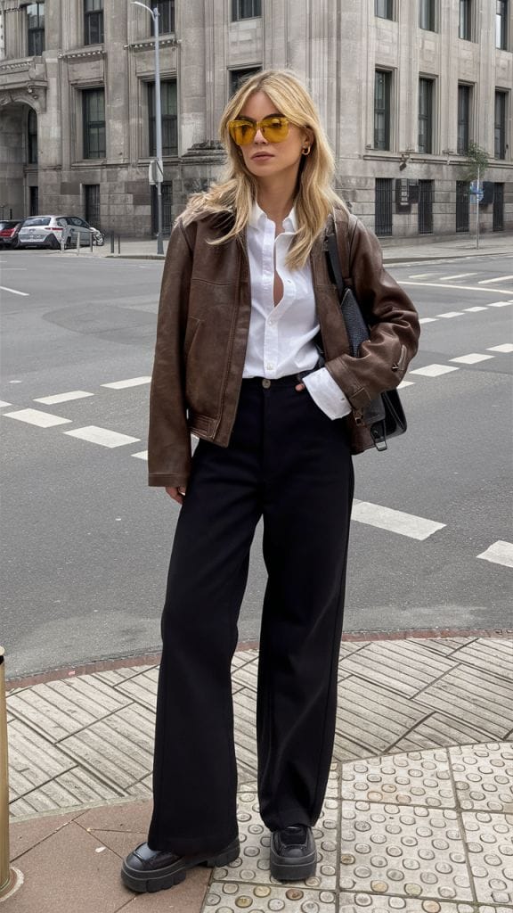 Áo Da Nữ Công Sở - 12 Cách Phối Lịch Sự Mà Vẫn Cá Tính 9 Trench coat da nâu đậm, da cừu 0.9mm, dáng vừa thanh lịch