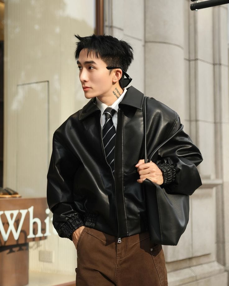 10 Cách Phối Áo Da Nam Cực Chất Cho Mọi Dịp 13 Áo Da Dáng Ngắn Với Sơ Mi Và Quần Tây – Phong Cách Công Sở Lịch Lãm