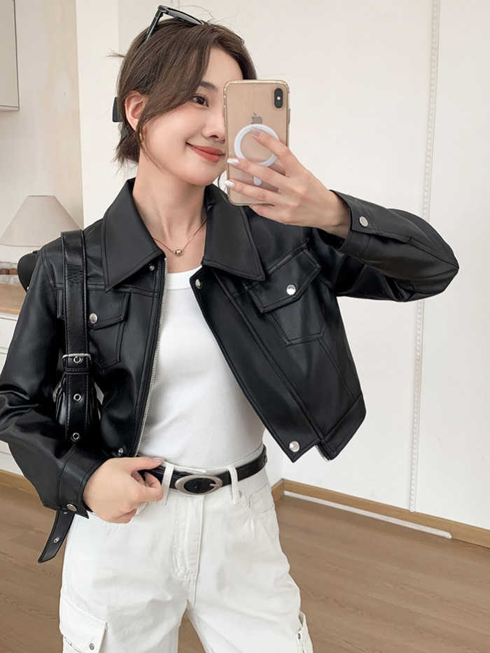 Áo Da Nữ Dáng Ngắn (Cropped Jacket)