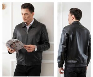 Cổ bẻ viền dầu Bomber cao cấp - Đen